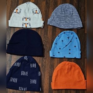 Bundle Lot Gerber Baby Hats Boys 0-6 Months 6 Hats